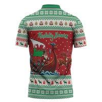Wales Viking Santa Christmas Zipper Polo Shirt Funny Reindeer Norse Xmas - Wonder Print Shop