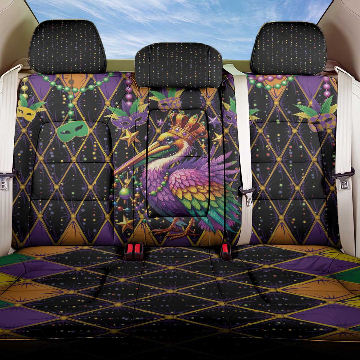 Pelican Mardi Gras Carnival Back Car Seat Cover Fat Tuesday - Wonder Print Shop
