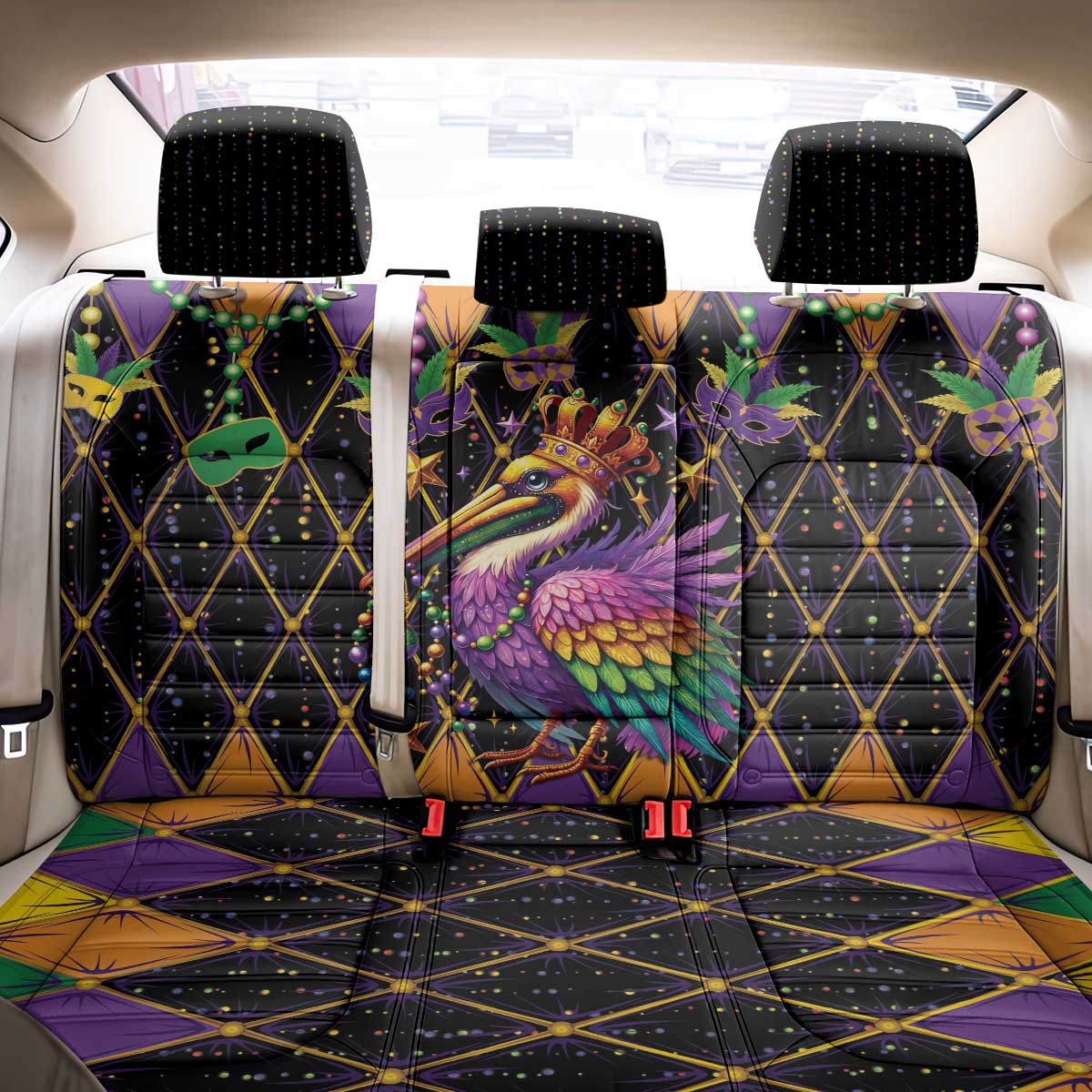 Pelican Mardi Gras Carnival Back Car Seat Cover Fat Tuesday - Wonder Print Shop