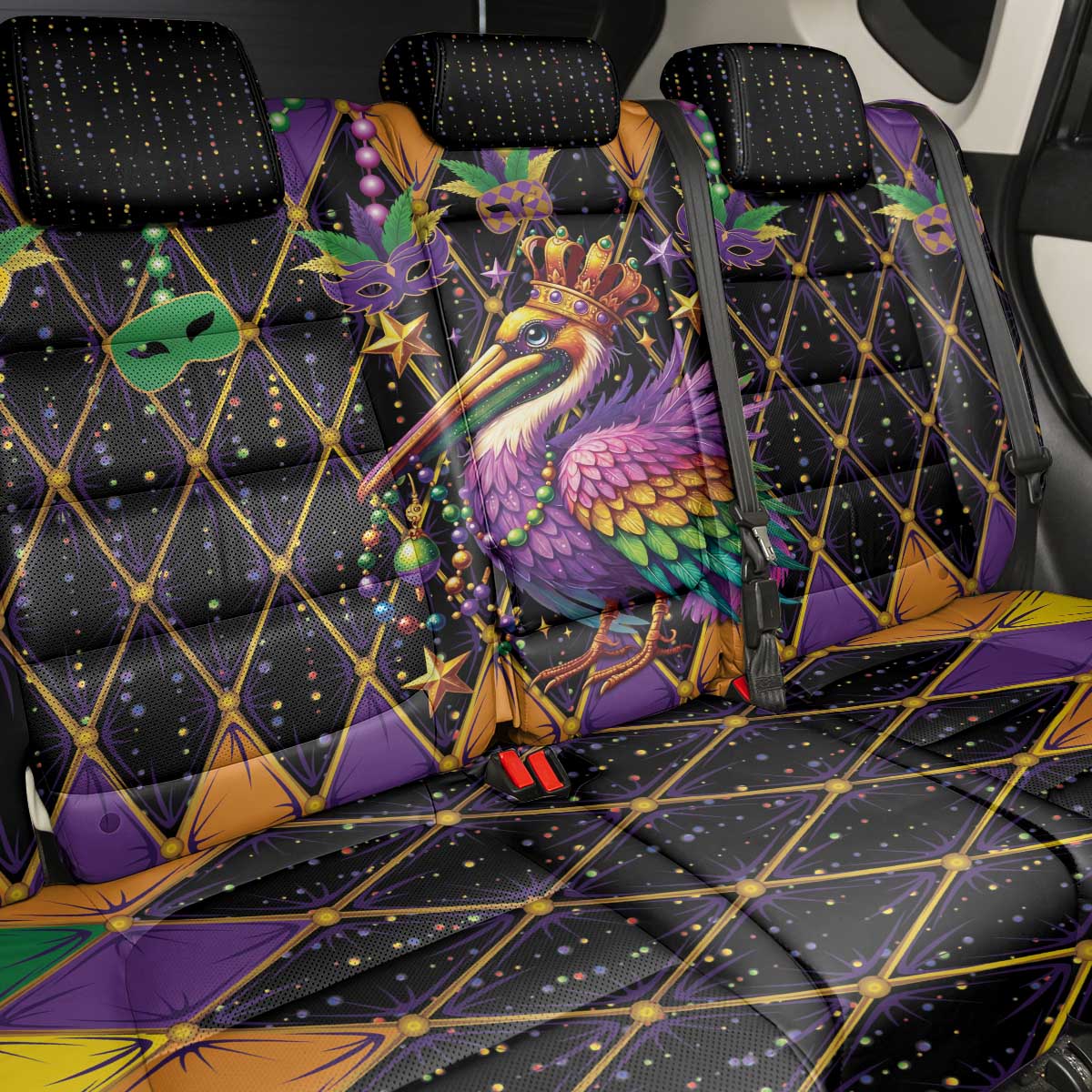 Pelican Mardi Gras Carnival Back Car Seat Cover Fat Tuesday - Wonder Print Shop