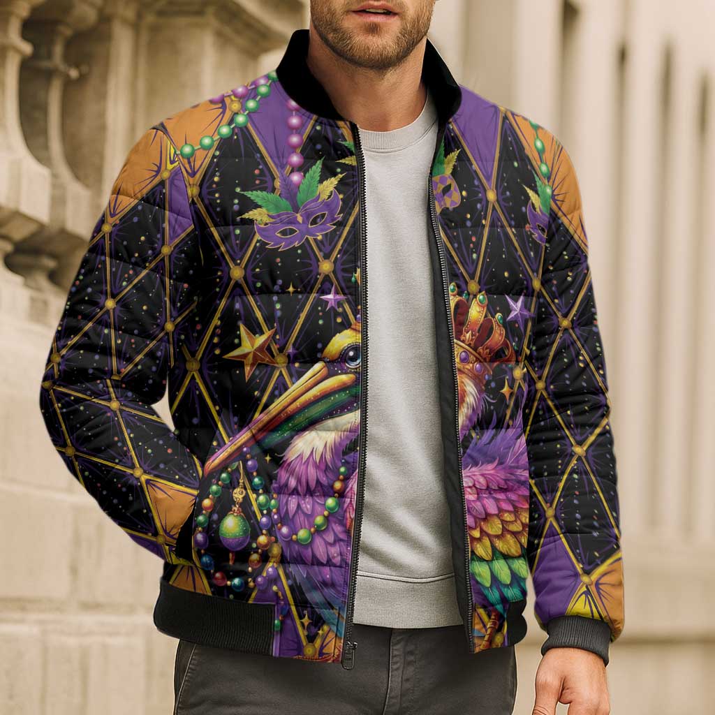 Pelican Mardi Gras Carnival Bomber Puffer Jacket Fat Tuesday - Wonder Print Shop
