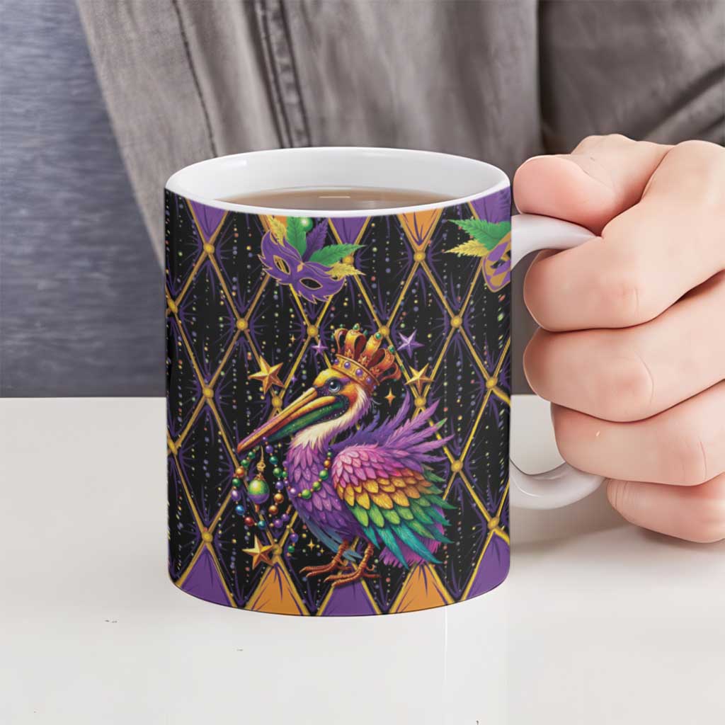 Pelican Mardi Gras Carnival Ceramic Mug Fat Tuesday - Wonder Print Shop