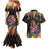Pelican Mardi Gras Carnival Couples Matching Mermaid Dress and Hawaiian Shirt Fat Tuesday - Wonder Print Shop