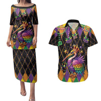 Pelican Mardi Gras Carnival Couples Matching Puletasi and Hawaiian Shirt Fat Tuesday - Wonder Print Shop