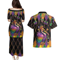 Pelican Mardi Gras Carnival Couples Matching Puletasi and Hawaiian Shirt Fat Tuesday - Wonder Print Shop