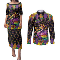 Pelican Mardi Gras Carnival Couples Matching Puletasi and Long Sleeve Button Shirt Fat Tuesday - Wonder Print Shop