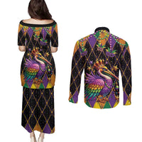 Pelican Mardi Gras Carnival Couples Matching Puletasi and Long Sleeve Button Shirt Fat Tuesday - Wonder Print Shop