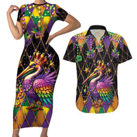 Pelican Mardi Gras Carnival Couples Matching Short Sleeve Bodycon Dress and Hawaiian Shirt Fat Tuesday - Wonder Print Shop