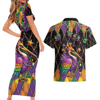 Pelican Mardi Gras Carnival Couples Matching Short Sleeve Bodycon Dress and Hawaiian Shirt Fat Tuesday - Wonder Print Shop