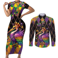 Pelican Mardi Gras Carnival Couples Matching Short Sleeve Bodycon Dress and Long Sleeve Button Shirt Fat Tuesday - Wonder Print Shop