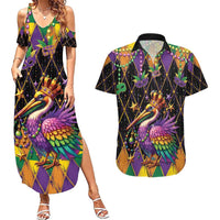 Pelican Mardi Gras Carnival Couples Matching Summer Maxi Dress and Hawaiian Shirt Fat Tuesday - Wonder Print Shop