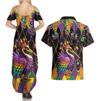 Pelican Mardi Gras Carnival Couples Matching Summer Maxi Dress and Hawaiian Shirt Fat Tuesday - Wonder Print Shop