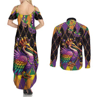 Pelican Mardi Gras Carnival Couples Matching Summer Maxi Dress and Long Sleeve Button Shirt Fat Tuesday - Wonder Print Shop
