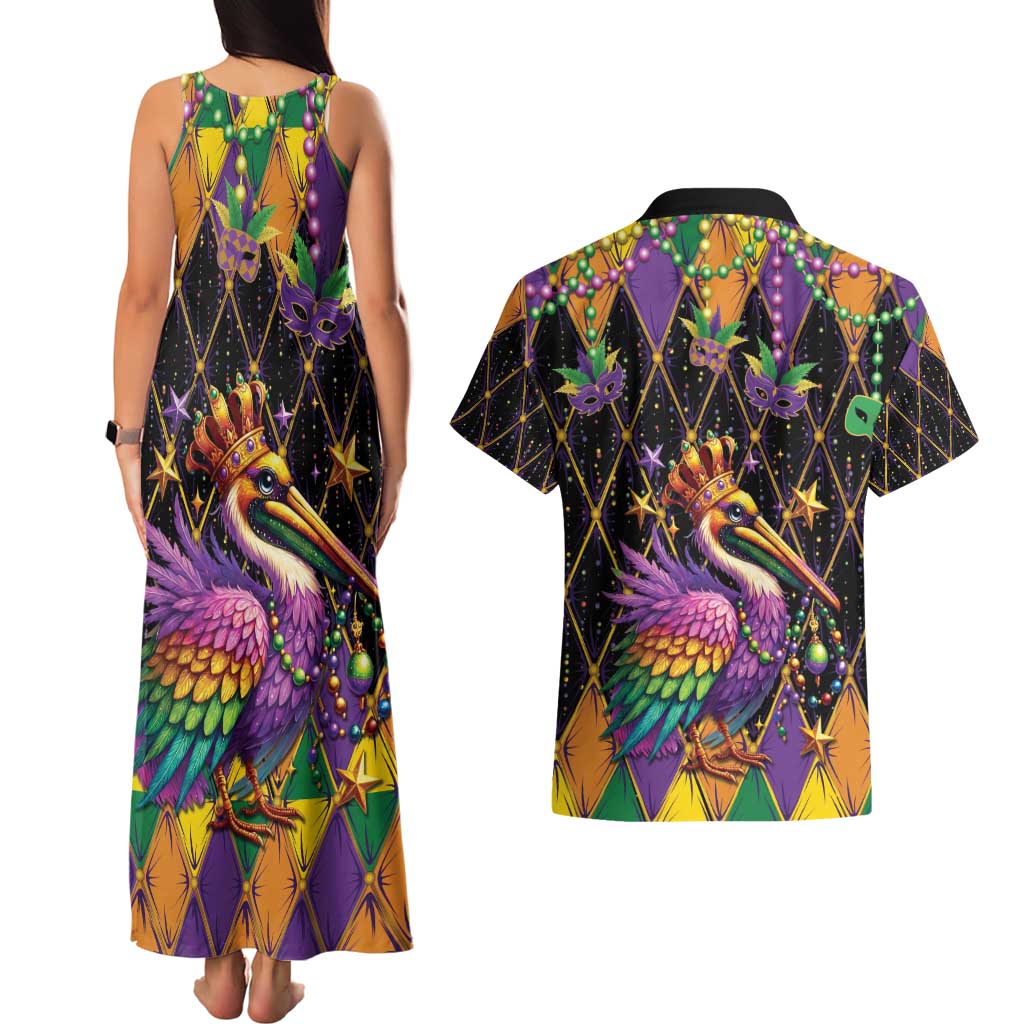 Pelican Mardi Gras Carnival Couples Matching Tank Maxi Dress and Hawaiian Shirt Fat Tuesday - Wonder Print Shop