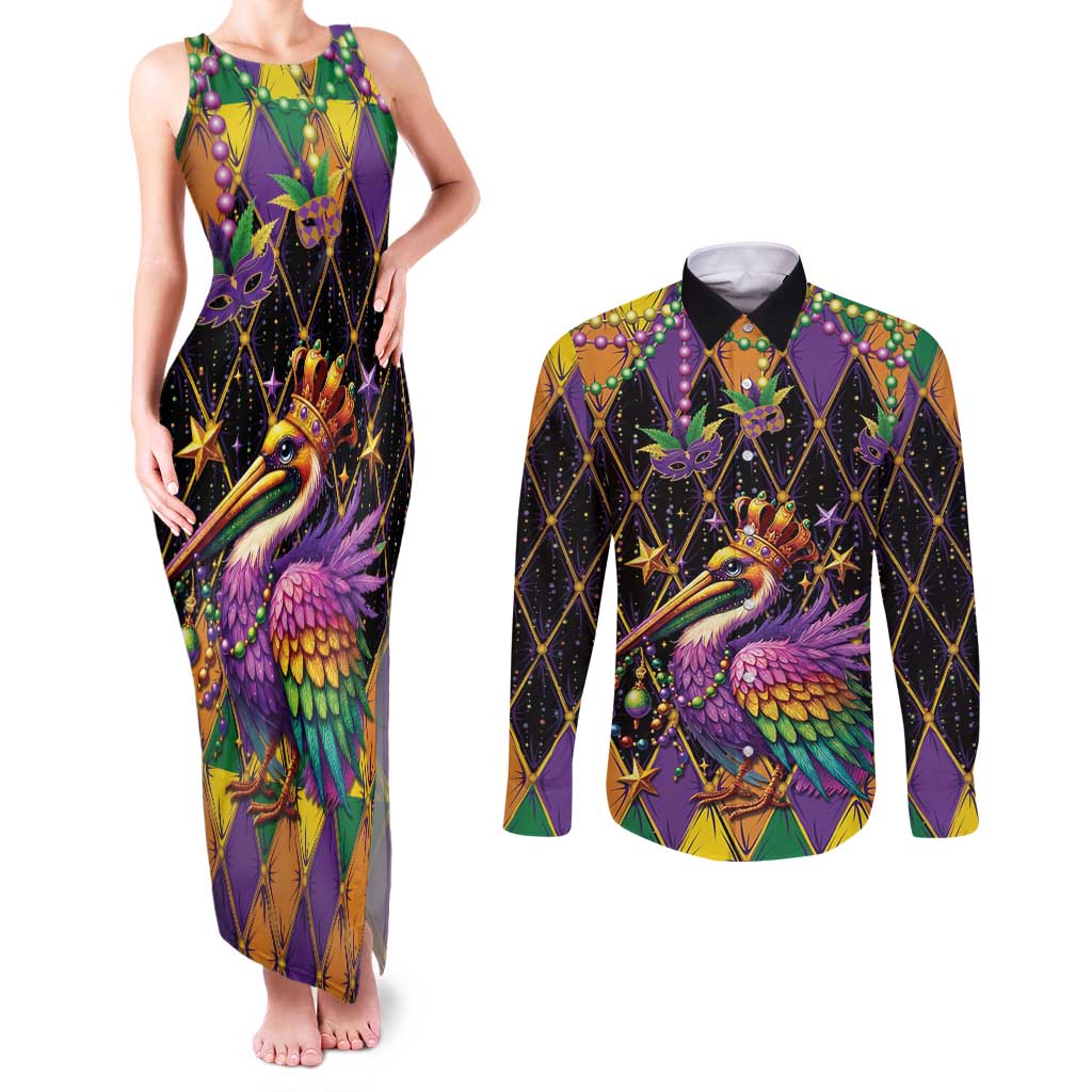 Pelican Mardi Gras Carnival Couples Matching Tank Maxi Dress and Long Sleeve Button Shirt Fat Tuesday - Wonder Print Shop