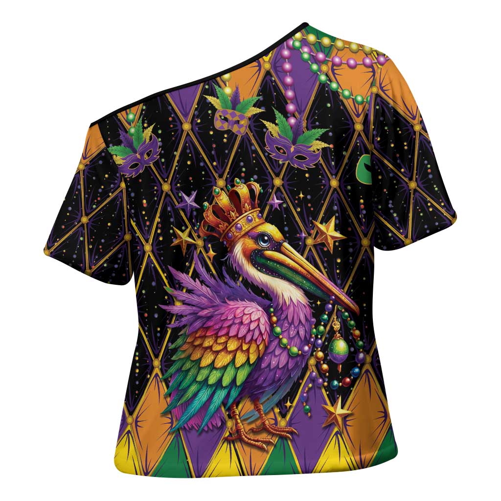 Pelican Mardi Gras Carnival Cross Shoulder Shirt Fat Tuesday - Wonder Print Shop