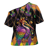 Pelican Mardi Gras Carnival Cross Shoulder Shirt Fat Tuesday - Wonder Print Shop