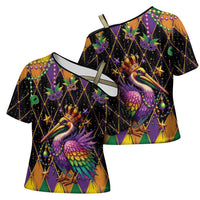 Pelican Mardi Gras Carnival Cross Shoulder Shirt Fat Tuesday - Wonder Print Shop