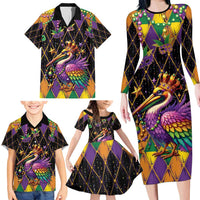 Pelican Mardi Gras Carnival Family Matching Long Sleeve Bodycon Dress and Hawaiian Shirt Fat Tuesday - Wonder Print Shop