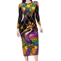 Pelican Mardi Gras Carnival Family Matching Long Sleeve Bodycon Dress and Hawaiian Shirt Fat Tuesday - Wonder Print Shop