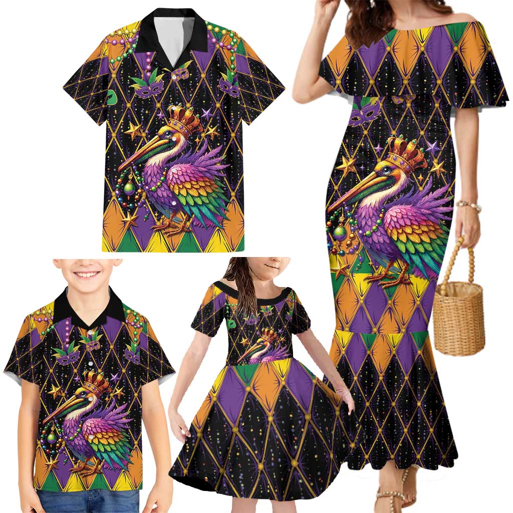 Pelican Mardi Gras Carnival Family Matching Mermaid Dress and Hawaiian Shirt Fat Tuesday - Wonder Print Shop