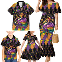 Pelican Mardi Gras Carnival Family Matching Mermaid Dress and Hawaiian Shirt Fat Tuesday - Wonder Print Shop