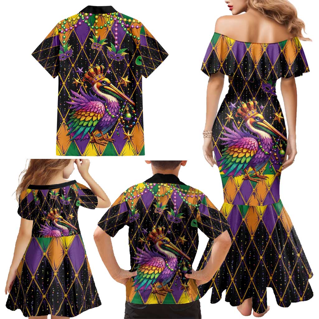 Pelican Mardi Gras Carnival Family Matching Mermaid Dress and Hawaiian Shirt Fat Tuesday - Wonder Print Shop