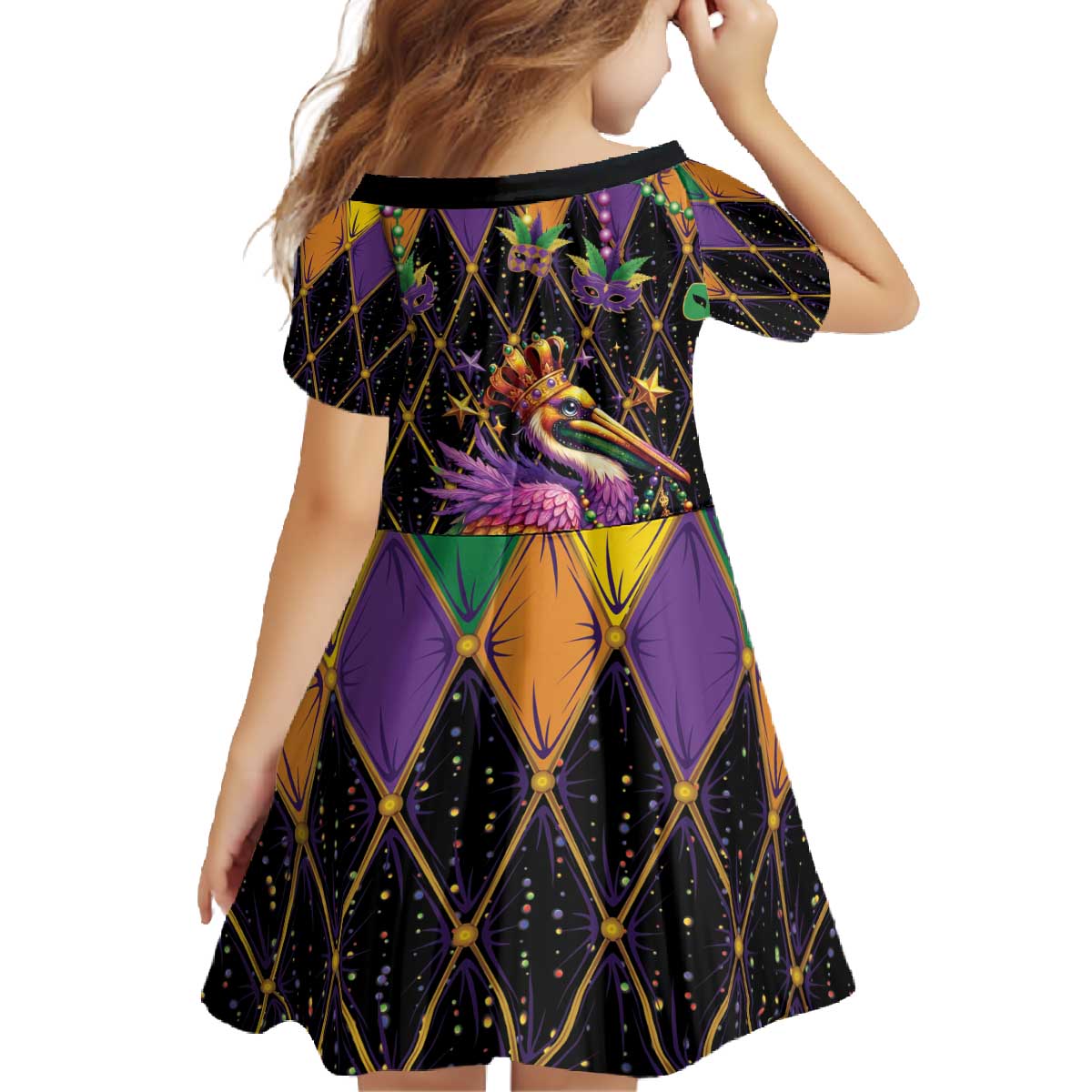 Pelican Mardi Gras Carnival Family Matching Off The Shoulder Long Sleeve Dress and Hawaiian Shirt Fat Tuesday - Wonder Print Shop