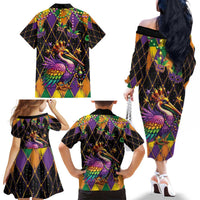 Pelican Mardi Gras Carnival Family Matching Off The Shoulder Long Sleeve Dress and Hawaiian Shirt Fat Tuesday - Wonder Print Shop