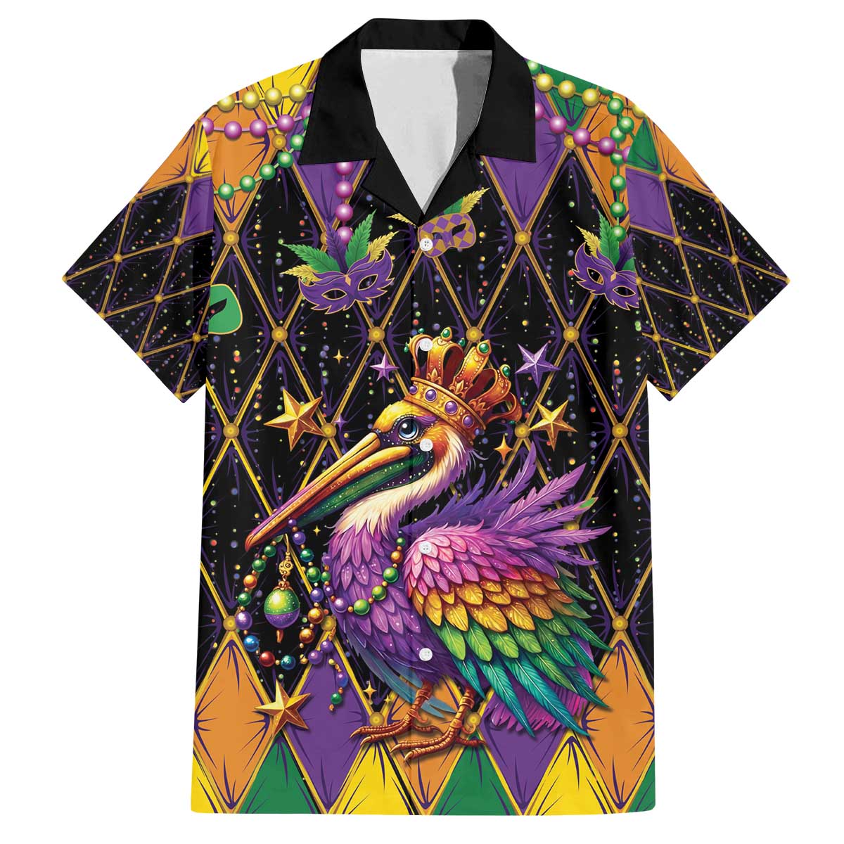 Pelican Mardi Gras Carnival Family Matching Off The Shoulder Long Sleeve Dress and Hawaiian Shirt Fat Tuesday - Wonder Print Shop