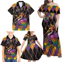 Pelican Mardi Gras Carnival Family Matching Off Shoulder Maxi Dress and Hawaiian Shirt Fat Tuesday - Wonder Print Shop