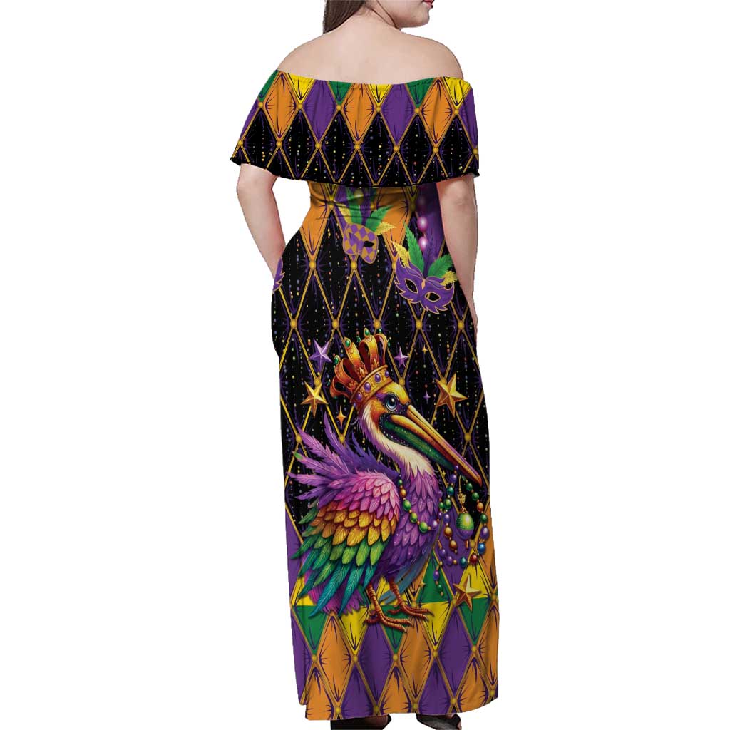 Pelican Mardi Gras Carnival Family Matching Off Shoulder Maxi Dress and Hawaiian Shirt Fat Tuesday - Wonder Print Shop