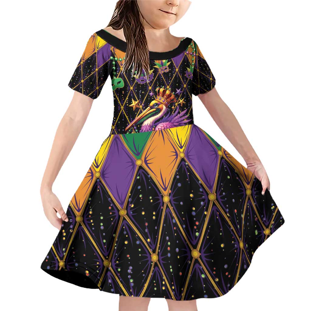 Pelican Mardi Gras Carnival Family Matching Off Shoulder Short Dress and Hawaiian Shirt Fat Tuesday - Wonder Print Shop