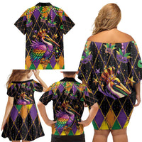 Pelican Mardi Gras Carnival Family Matching Off Shoulder Short Dress and Hawaiian Shirt Fat Tuesday - Wonder Print Shop