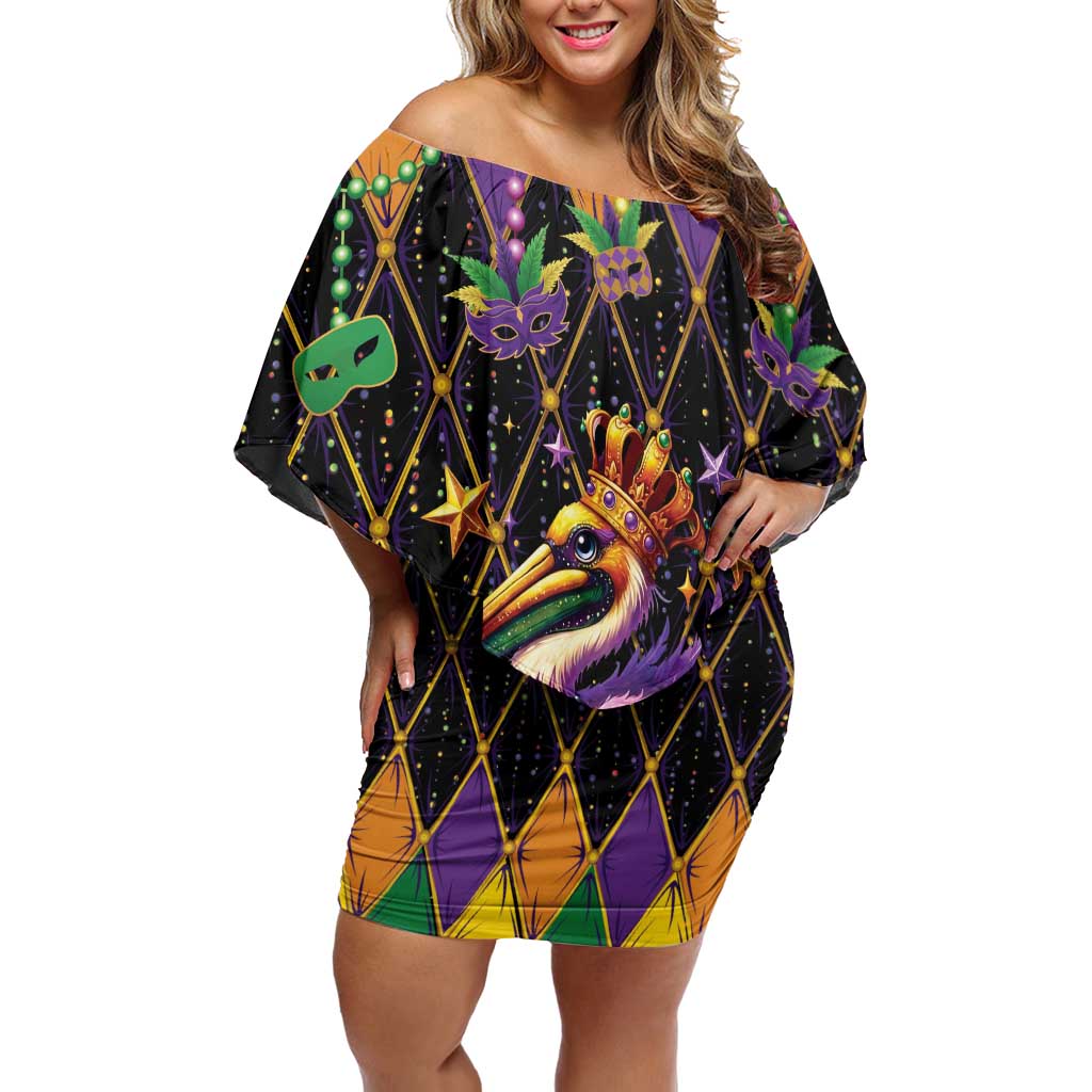 Pelican Mardi Gras Carnival Family Matching Off Shoulder Short Dress and Hawaiian Shirt Fat Tuesday - Wonder Print Shop