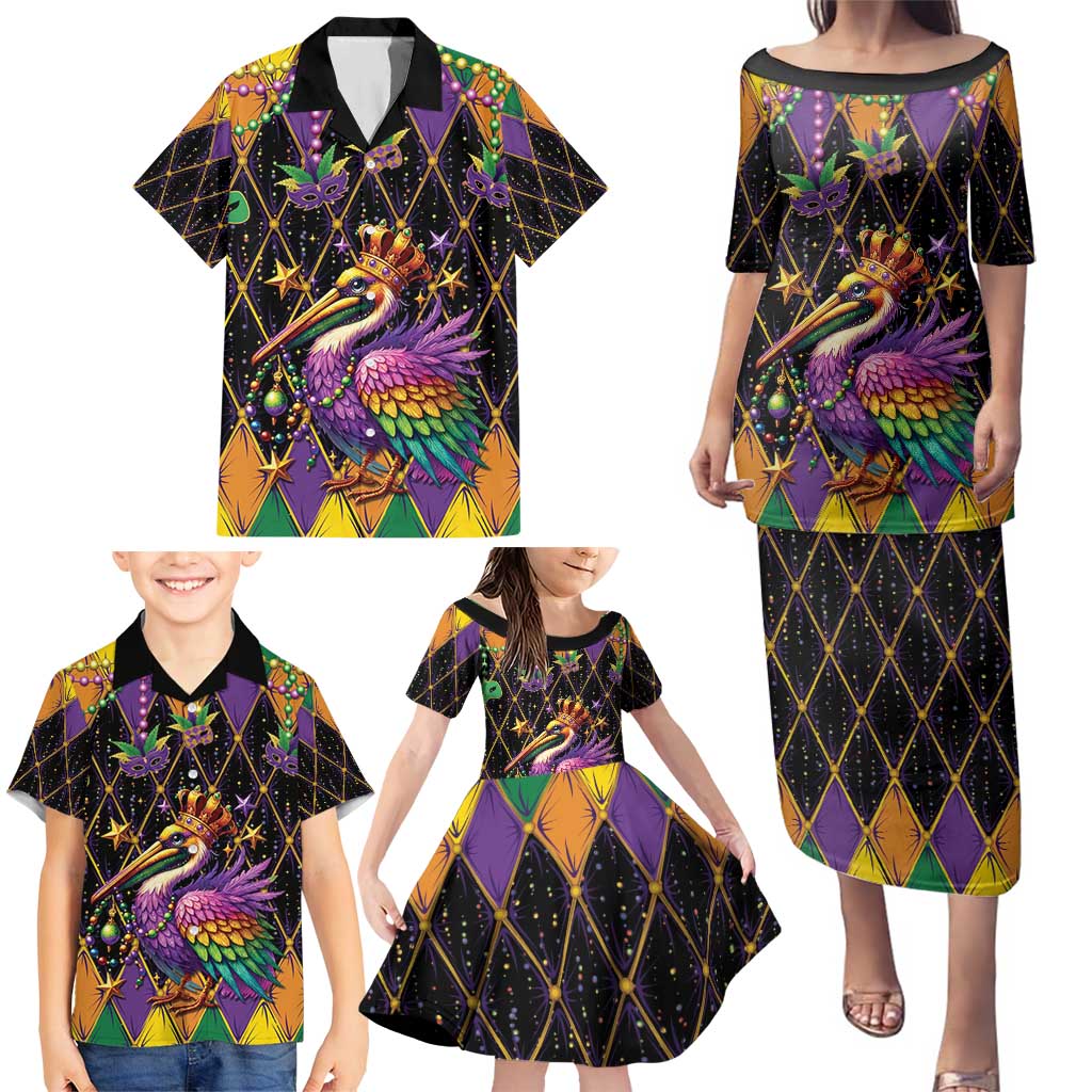 Pelican Mardi Gras Carnival Family Matching Puletasi and Hawaiian Shirt Fat Tuesday - Wonder Print Shop