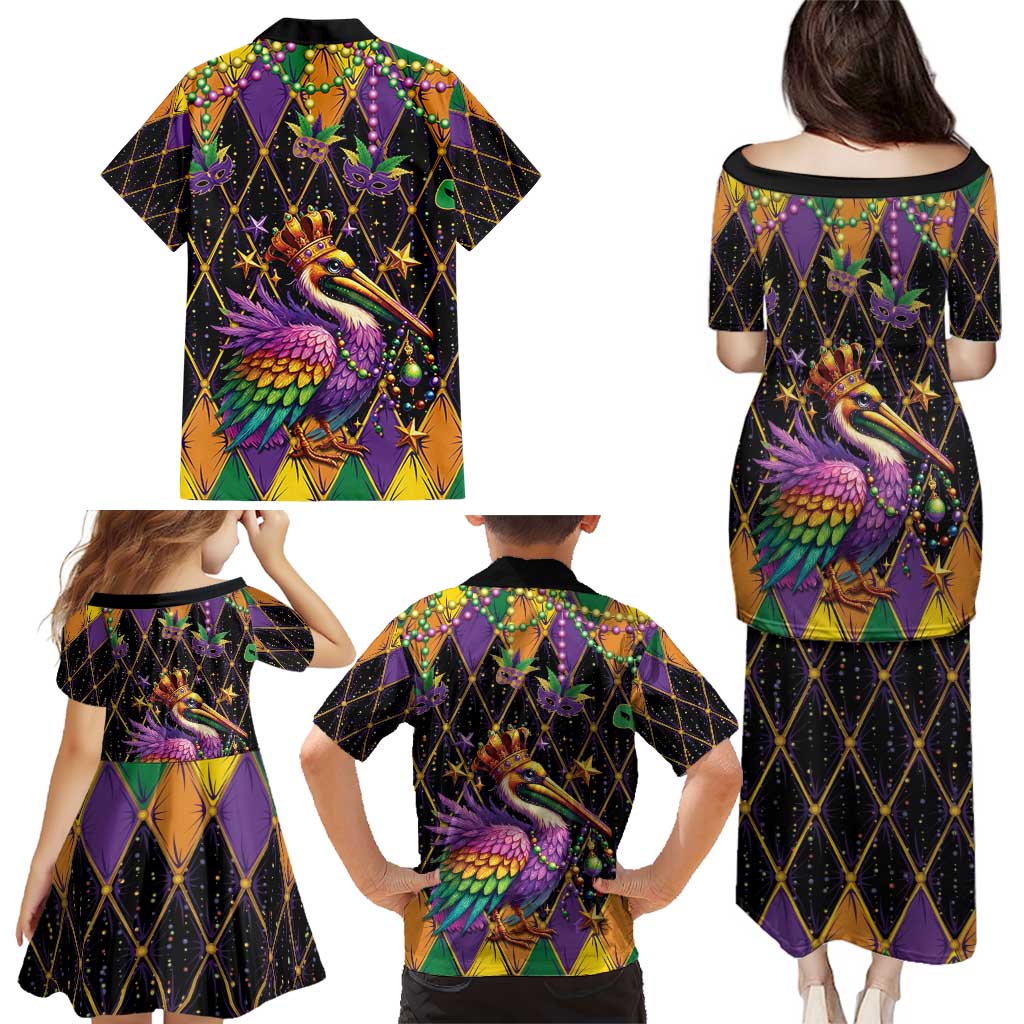 Pelican Mardi Gras Carnival Family Matching Puletasi and Hawaiian Shirt Fat Tuesday - Wonder Print Shop