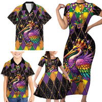 Pelican Mardi Gras Carnival Family Matching Short Sleeve Bodycon Dress and Hawaiian Shirt Fat Tuesday - Wonder Print Shop