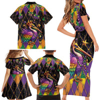 Pelican Mardi Gras Carnival Family Matching Short Sleeve Bodycon Dress and Hawaiian Shirt Fat Tuesday - Wonder Print Shop