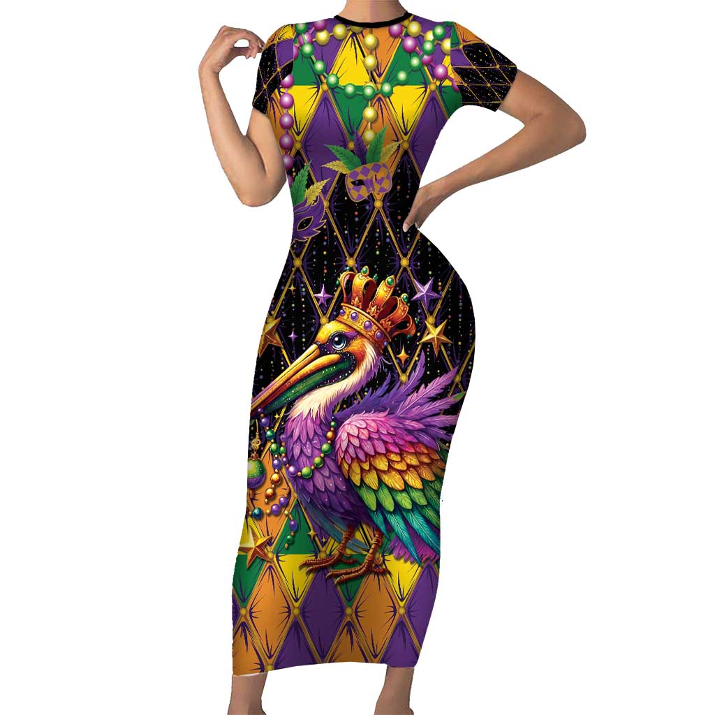 Pelican Mardi Gras Carnival Family Matching Short Sleeve Bodycon Dress and Hawaiian Shirt Fat Tuesday - Wonder Print Shop