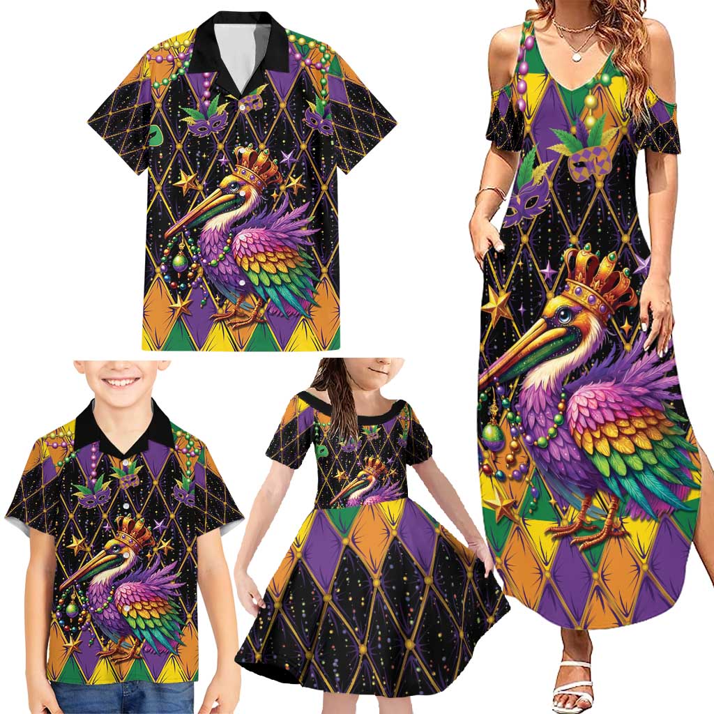 Pelican Mardi Gras Carnival Family Matching Summer Maxi Dress and Hawaiian Shirt Fat Tuesday - Wonder Print Shop