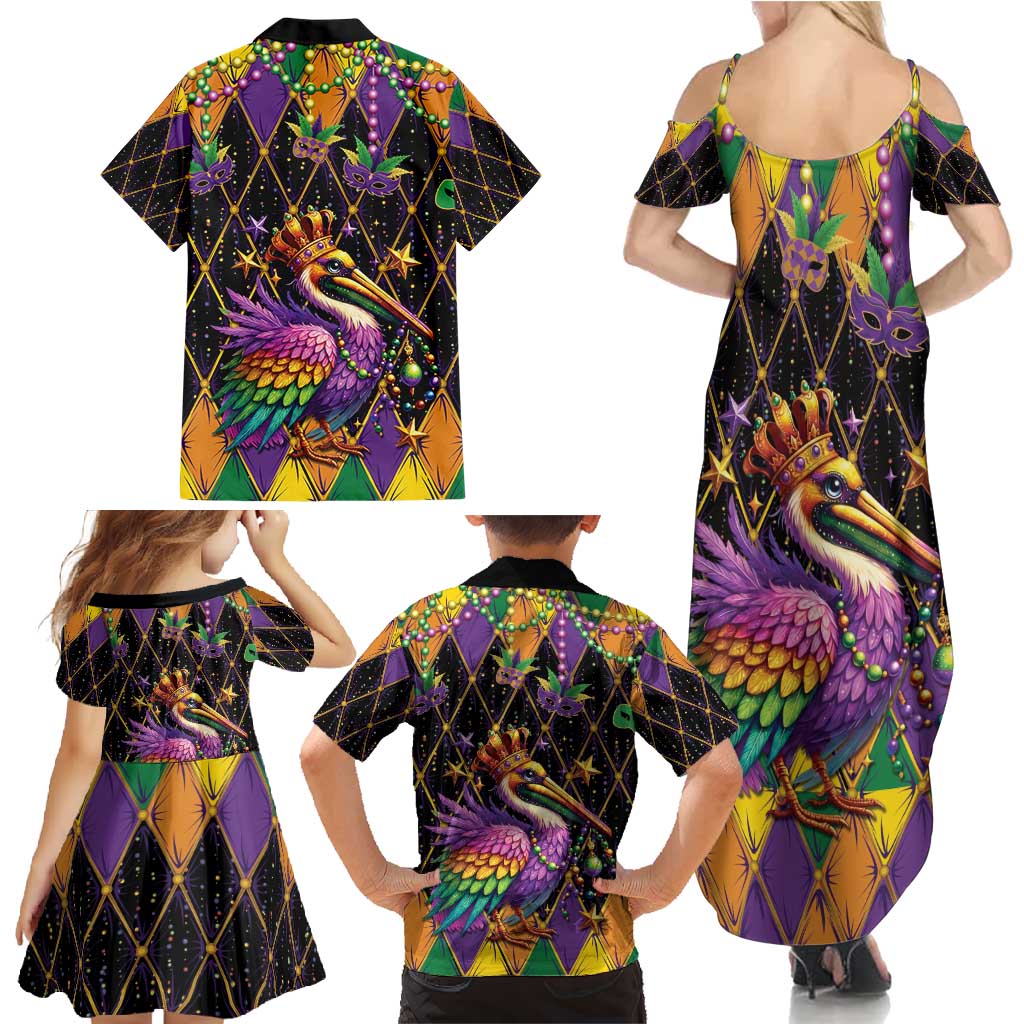 Pelican Mardi Gras Carnival Family Matching Summer Maxi Dress and Hawaiian Shirt Fat Tuesday - Wonder Print Shop