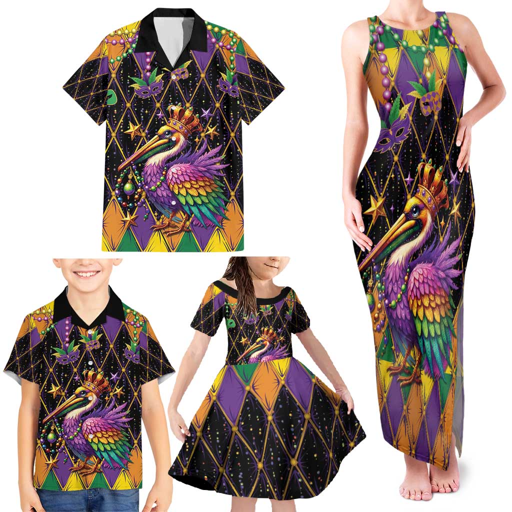 Pelican Mardi Gras Carnival Family Matching Tank Maxi Dress and Hawaiian Shirt Fat Tuesday - Wonder Print Shop