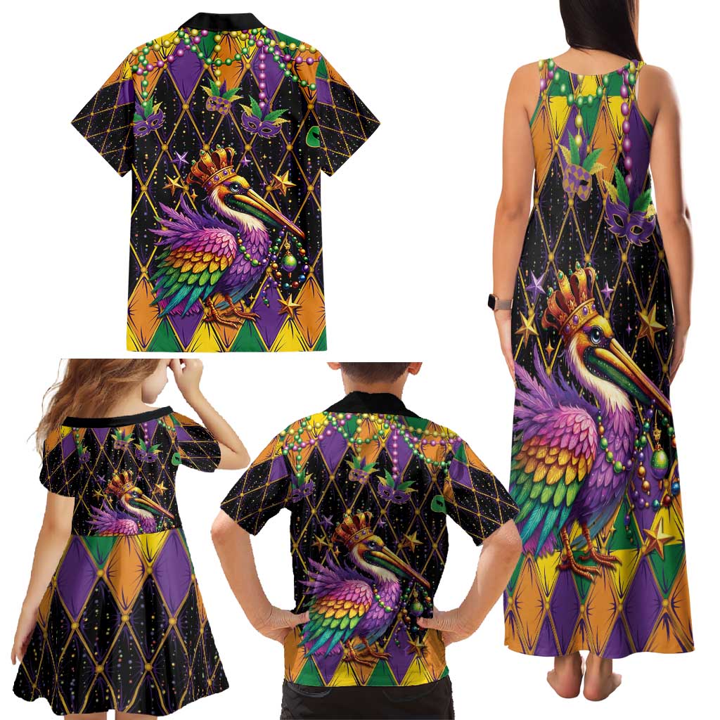Pelican Mardi Gras Carnival Family Matching Tank Maxi Dress and Hawaiian Shirt Fat Tuesday - Wonder Print Shop