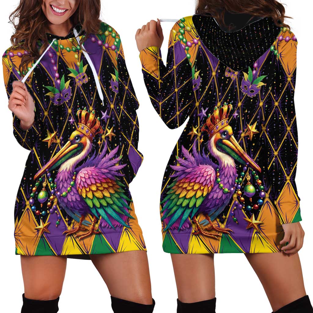 Pelican Mardi Gras Carnival Hoodie Dress Fat Tuesday - Wonder Print Shop