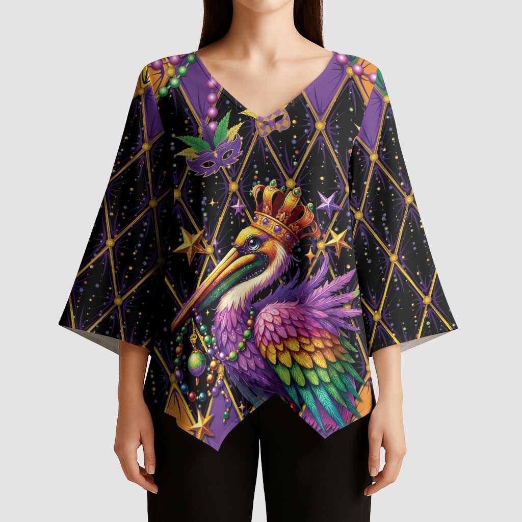 Pelican Mardi Gras Carnival Kimono Sleeve Blouse Fat Tuesday - Wonder Print Shop