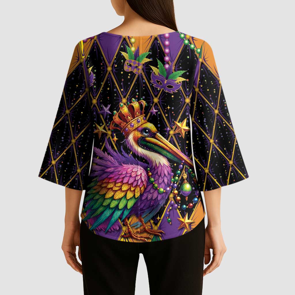 Pelican Mardi Gras Carnival Kimono Sleeve Blouse Fat Tuesday - Wonder Print Shop
