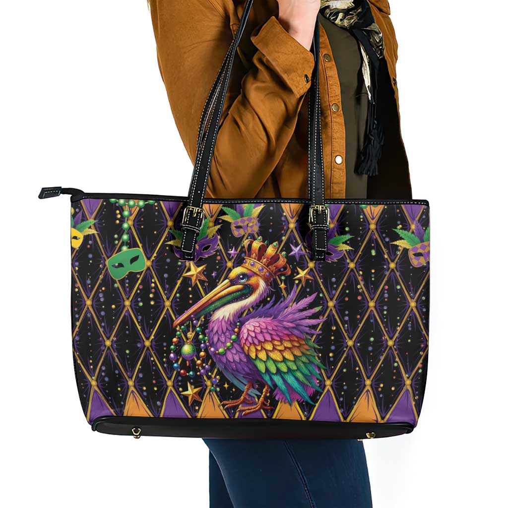 Pelican Mardi Gras Carnival Leather Tote Bag Fat Tuesday - Wonder Print Shop