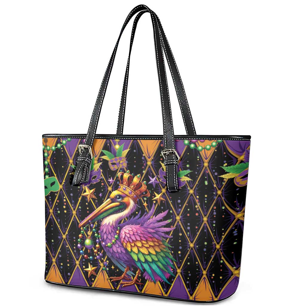 Pelican Mardi Gras Carnival Leather Tote Bag Fat Tuesday - Wonder Print Shop