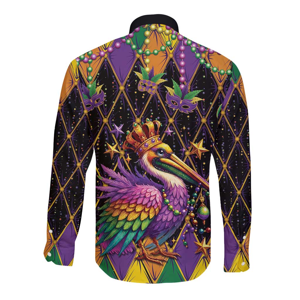 Pelican Mardi Gras Carnival Long Sleeve Button Shirt Fat Tuesday - Wonder Print Shop